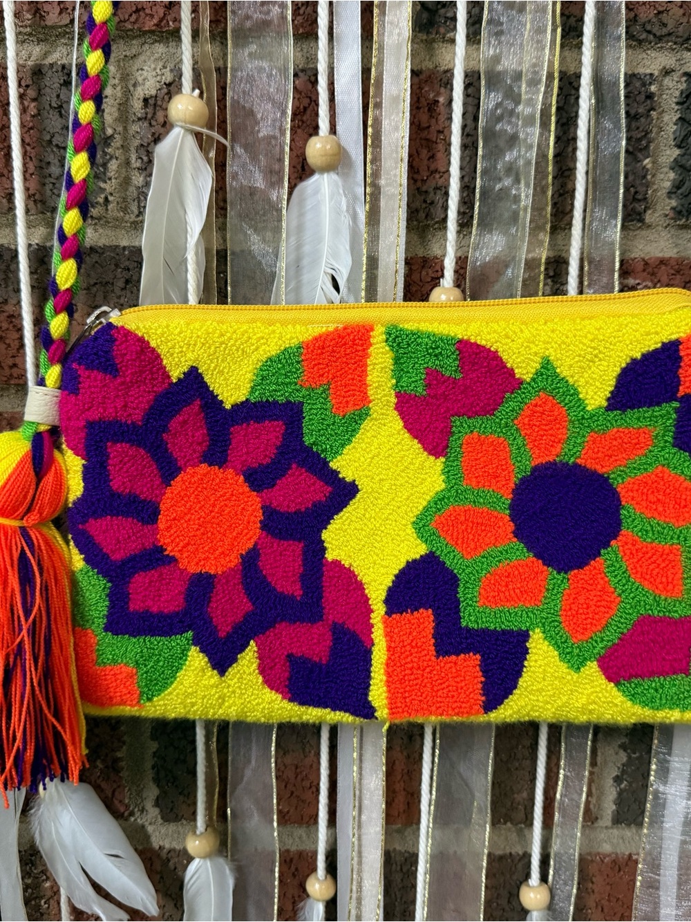 Columbian Crossbody Artisanal Handwoven Needle Punch Clutch Handbag Vibrant